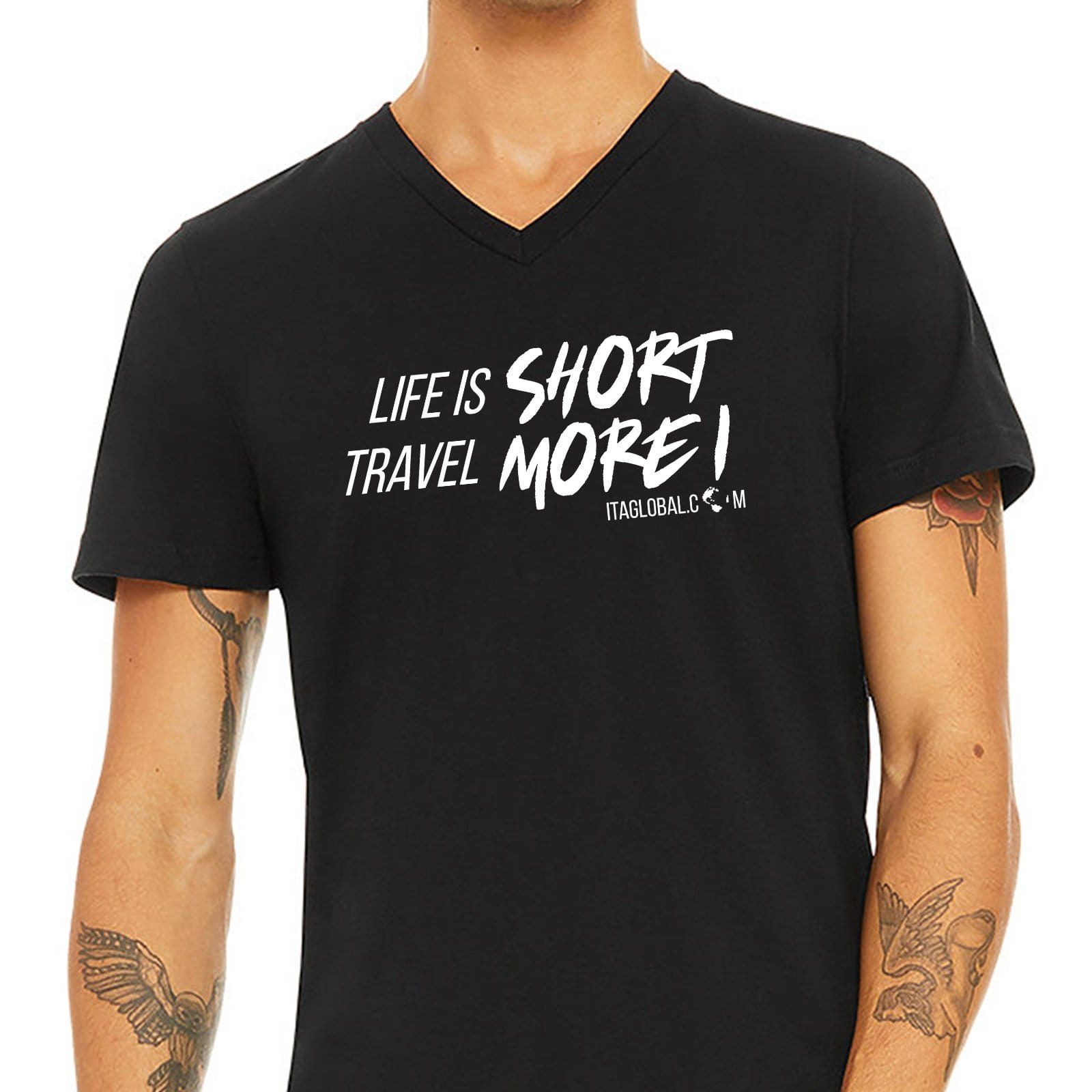 Life Is Short Travel More V Neck Black T-Shirt for Men S